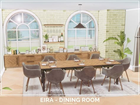 Sims4 Cc Furniture Dining Room, Sims 4 Kitchen Dining Room, Dining Room Sims 4 Ideas, The Sims 4 Dining Room Ideas, Sims 4 Modern Dining Room, Sims 4 Cc Dining Tables, Sims 4 Dinner Room, Sims Dinning Room, Dining Room Design 8 Seater