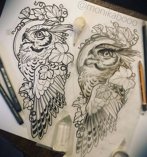 Monika Boo no Instagram: “Owl action for today 🦉 #owl #owltattoo #neotraditional #tattooistartmag #neotraditionaltattoo #neotrad #taot #tattoosnob” Traditional Owl Tattoos, Tattoo Perna, Owl Tattoo Drawings, Crow Tattoo Design, Neo Tattoo, Back Of Arm Tattoo, Owl Drawing, Circle Tattoos, Owl Tattoo Design