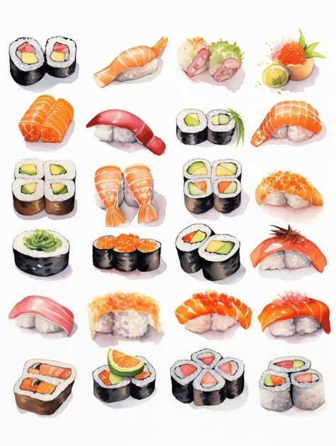 Sushi Illustration Art, Cute Sushi Drawing, Sushi Drawings, Sushi Illustration, Sushi Drawing, Sushi Aesthetic, Noodle Art, Japanese Food Illustration, Visuell Identitet