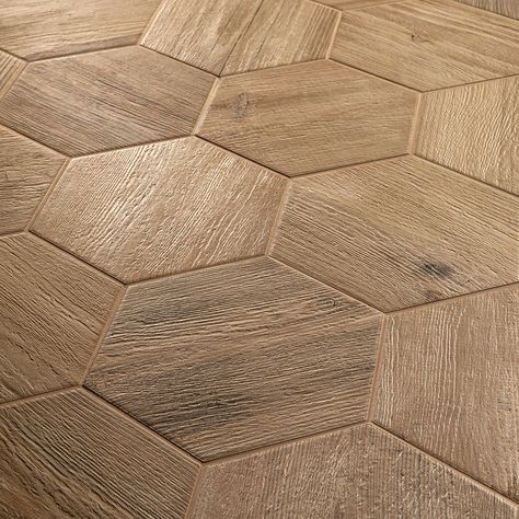 Chaletwood Honey Hexagon Porcelain Tile Enjoy the wonders of nature from the comfort of your own home! Our Chaletwood series offers a subtle but stunning design aesthetic for any room. Completely transforming an ordinary space with warmth and charm, these tiles are available in three stunning colors and styles–herringbone, long tile, and hexagon. Large Hexagon Tile Bathroom, Hexagon Tile Kitchen, Large Hexagon Tile, Hexagon Tile Bathroom Floor, Hexagon Tile Bathroom, Beautiful Tile Floor, Wood Floor Bathroom, Porcelain Wood Tile, Neutral Tile