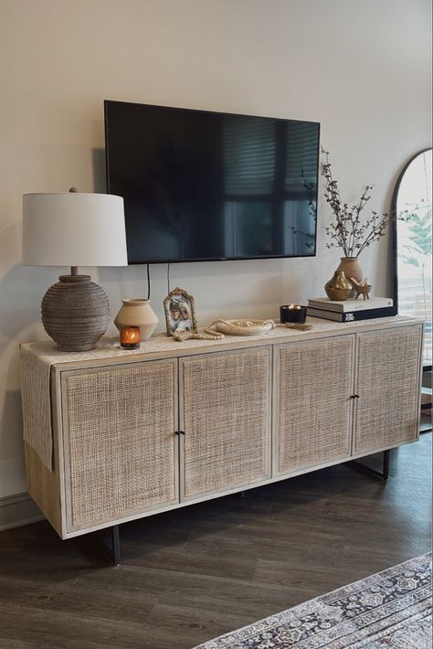 Rattan Tv Cabinet, Tv Console Decor, Tv Stand Decor Living Room, Nordic Restaurant, Tea Cabinet, Retro Sideboard, Tv Stand Decor, Rattan Storage, Living Room Console