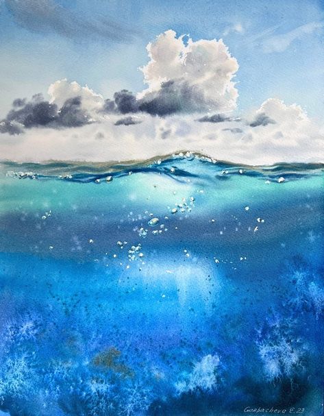 Paintings Easy, Underwater Painting, Watercolor Paintings For Beginners, Art Watercolor Painting, Watercolor Ocean, Watercolour Inspiration, Realism Painting, Painting Medium, Expressionism Painting