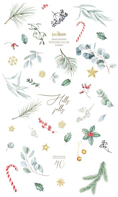 Wedding Png, Watercolor Eucalyptus, Christmas Elements, Holiday Clipart, Watercolor Christmas Cards, Floral Clipart, Wedding Clipart, Watercolor Christmas, Dec 12