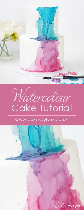 How To Color Fondant Tutorials, Cake Decorating Watercolor, Painted Cakes Watercolor, Wedding Cake Easy Decoration, How To Paint A Cake, Watercolor Cake Design, Cake Decorating Painting, Watercolour Wedding Cake, How To Paint Fondant