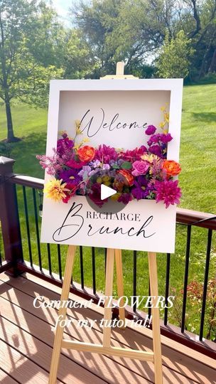 Welcome Sign With Flower Box Diy, Event Signage Design, Garden Party Decorations Diy, Diy Wedding Signs, Diy Welcome Sign, Welcome Sign Diy, Party Rental Ideas, Wedding Shower Food, Floral Welcome Sign