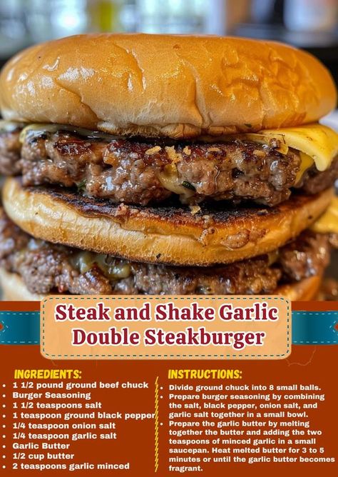 Flavorful Recipes Garlic Burger Recipe, Steak N Shake, Burger Seasoning, Beef Chuck, Burger Recipe, Garlic Salt, Burger Recipes, Garlic Butter, Ground Black Pepper