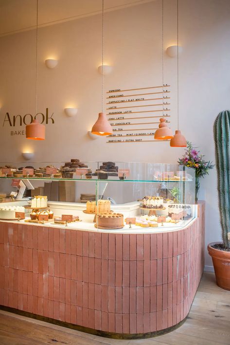 Food Bar Aesthetic, Light And Airy Coffee Shop, Bohemian Coffee Shop Interior Design, Aesthetic Cafe Interior Pastel, Dessert Store Design, Pastry Cafe Interior Design, Colorful Coffee Shop Design, Donut Bakery Shop, Coffee Shop Cups Design