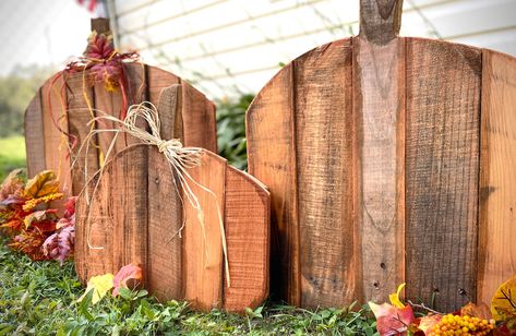 Outdoor Fall Pumpkin Set Large Lawn Pumpkin Set of Three - Etsy Pallet Pumpkins Front Porches, Pumpkin Made From Pallets, Pumpkin Yard Decor, Yard Pumpkins Wooden, Outdoor Pumpkin Decor, Fall Yard Displays, Pumpkin From Pallet Wood, Wooden Pumpkins Diy Rustic Wood, Barnwood Pumpkins