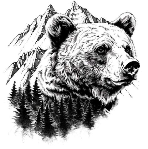 Bear Tattoo Women, Bear Mountain Tattoo, Grizzly Bear Sketch, Bear Ink Drawing, Bear And Cub Tattoo, Black Bear Tattoo, Left Arm Tattoos, Cubs Tattoo, Bear Tattoo Designs