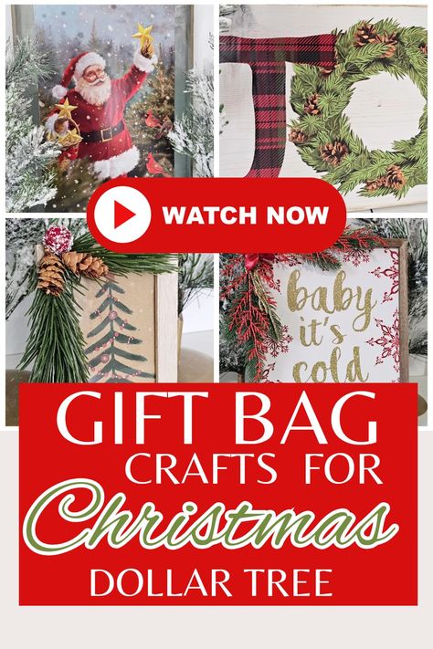 Gift bag hacks. Christmas DIY Crafts. Dollar Tree Christmas DIY Crafts. Christmas Decor Ideas Diy Decorated Christmas Gift Bags, Kichen Xmas Crafts Dllar Tree, Christmas Gift Bag Picture Frame, Dollar Tree Light Up Presents, Dollar Tree Picture Frame Christmas Crafts, Dollar Store Gifts, Xmas Decorations Diy, Gift Bags Diy, Dollar Tree Christmas