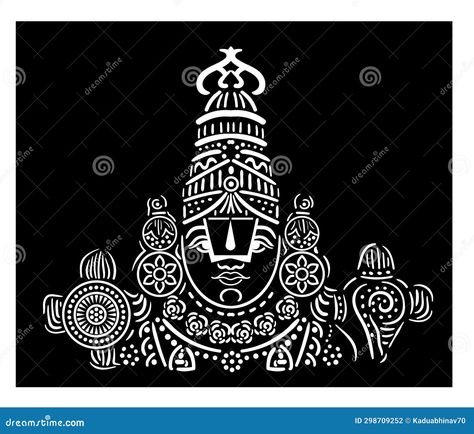 Lord Venkateshwara vector sketch design on a black background Lord Tirupati Balaji, Black Background Illustration, Lord Venkateshwara, Venkateshwara Swamy, Tirupati Balaji, Mural Art Design, Buddha Art Drawing, Lippan Art, 3d Art Drawing