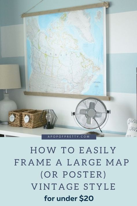 Map Frame, Hanging Maps On Wall, Map Framed Wall Art, Map On Wall, Framed Maps On Wall Fabric, Diy Poster Frame, Vintage Map Artwork, Diy Map, Framed Antique Map