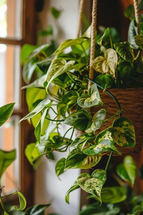 Pothos Decoration Ideas for Green, Lush Spaces Pothos Interior, Golden Pothos Aesthetic, Pothos Aesthetic, Indoor Plant Aesthetic, Indoor Plants Aesthetic, Hanging Pothos, Wall Hanging Decorations, Plant Styling, Plants Aesthetic