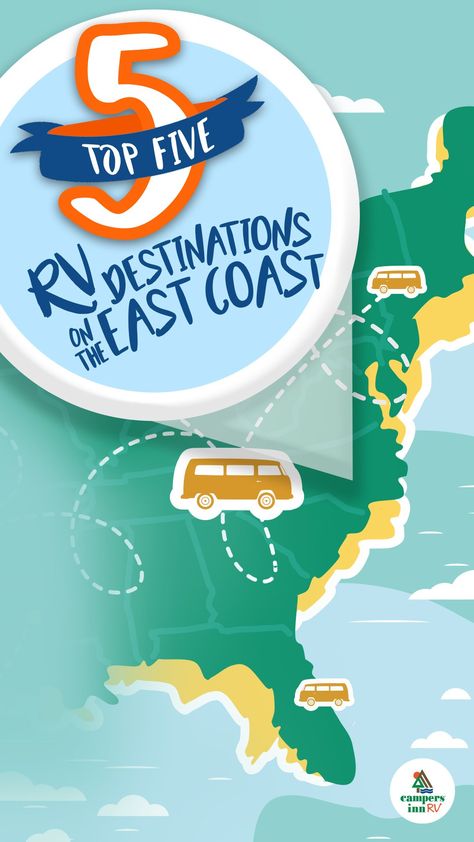 Best Rv Trips In Us, East Coast Vacation, Best Travel Trailers, Best Rv Parks, Rv Destination, East Coast Beaches, Road Trip Map, Retirement Travel, Rv Trip