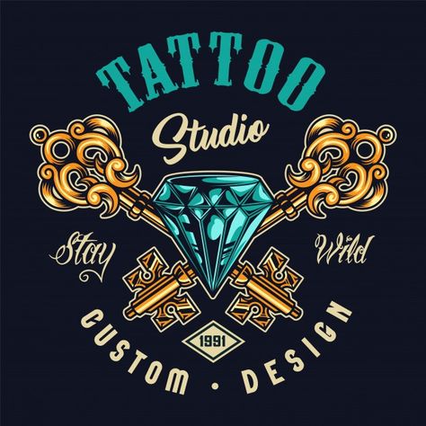 Tattoo salon colorful logo Free Vector | Free Vector #Freepik #freevector #logo #vintage #label #badge Logo Design Tattoo Studio, Logo Design Tattoo, Tattoo Studio Design, Vector Tattoo, Tattoo Logo, Tattoo Salon, Machine Tattoo, Cartoon Mascot, Freelancer Website