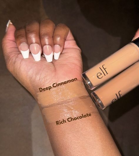 ✨The E.L.F 16 Hour Camo Concealer is the best concealer at the drugstore👏🏾🤌🏾 Click here to get the full deets on this beauty tea! WWW.TAYLAJAYBEAUTY.COM 👑 E.L.F Camo concealer swatches brown skin. Drugstore makeup inspo. Medium length french tip nails✨ #taylajaybeauty #makeup #concealer #elfcosmetics #matte #beauty #taylajay #swatches #brown #camoconcealer #taylasprettyfinds #drugstoremakeup #pretty Concealer For Brown Skin, Medium Length French Tip Nails, Concealer Swatches, The Best Concealer, New Makeup Products, Best Drugstore Concealer, Beauty Tea, Pretty Products, Drugstore Concealer