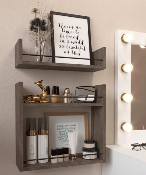 Floating Shelves with Towel Bar Shelves Inspiration, Shelf Inspiration, Rustic Floating Shelves, Decor Display, Towel Bar, Wall Shelves, Do More, Floating Shelves, Bookshelves