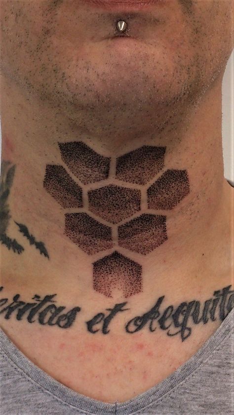 dotwork honeycomb throat tattoo. #tattoo #honeycomb Tattoo Honeycomb, Neck Tattoos Women Throat, Honeycomb Tattoo, Throat Tattoo, Neck Tattoos Women, Neck Tattoos, Tattoos Women, Tattoo Videos, Realism Tattoo