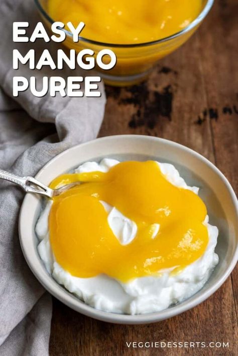 Mango Puree Recipe, Healthy Food For Babies, Peaches And Cream Dessert, Veggie Desserts, Puree Recipes, Food For Babies, Healthy Baby Food, Mango Syrup, Mango Chunks