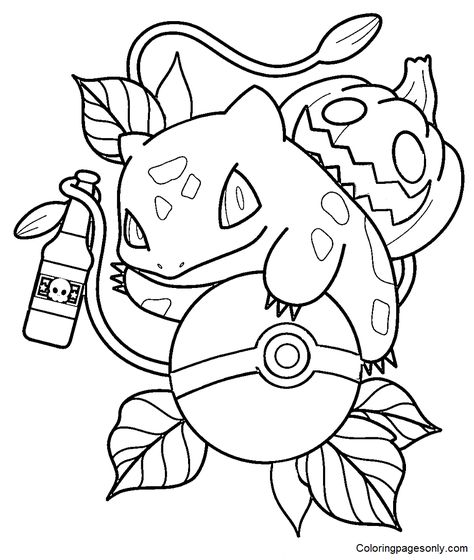 Halloween Pokemon Coloring Pages, Halloween Bulbasaur, Bulbasaur Tattoo, Pokemon Colouring, Disney Halloween Coloring Pages, Svg Pokemon, Dark Disney Tattoo, Halloween Pokemon, Pokemon Coloring Sheets