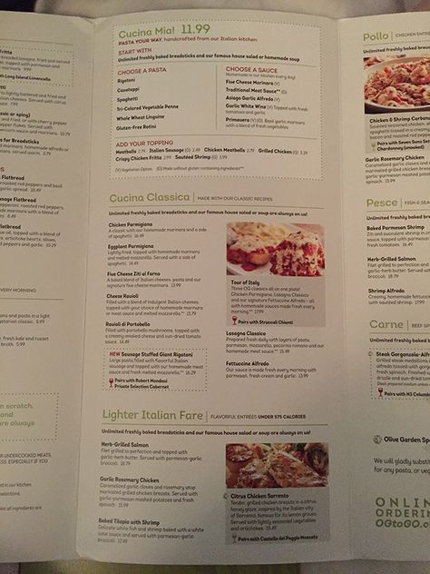 Olive Garden Menu Olive Garden Menu, Olive Garden Catering, Olive Garden Chicken Gnocchi, Parmesan Mashed Potatoes, Menu Pdf, China Garden, Chicken Gnocchi Soup, House Salad, Baked Shrimp