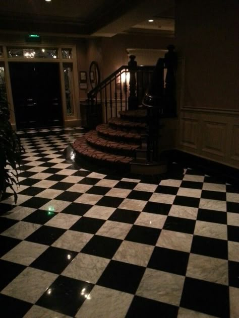 White Black Checkered Floor, Black And White Tile Aesthetic, Gothic Floor Tile, Check Board Floor, Gothic Flooring, Checkered Floor Bedroom, Checkered Floor Aesthetic, Black And White Checked Floor, Black And White House Aesthetic