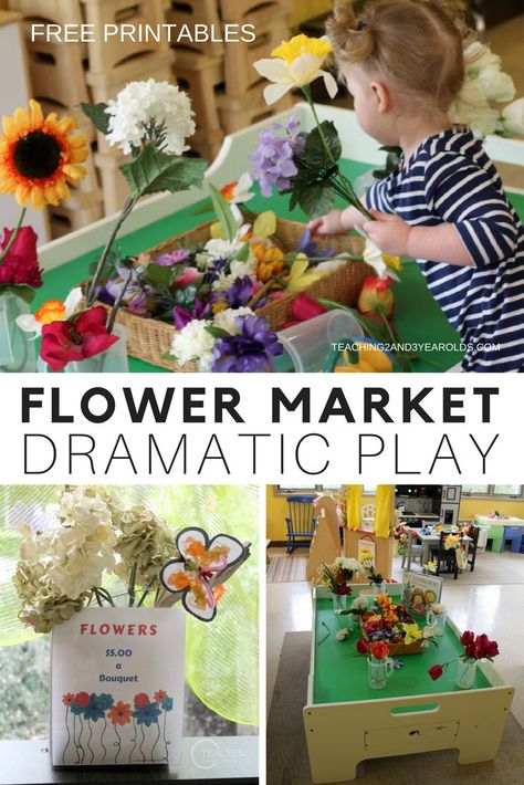 Spring is the perfect time to add a flower market to your toddler and preschool dramatic play area! I've included some free printables to go along with the fun, adding some extra literacy and fine motor into the activity. #toddlers #preschool #dramaticplay #pretendplay #teachers #earlychildhood #classroom #AGE2 #AGE3 #flowers #printable #spring #teaching2and3yearolds Dramatic Play Activities, Dramatic Play Themes, Gratis Printables, Dramatic Play Area, Dramatic Play Preschool, Toddler Classroom, Dramatic Play Centers, Spring Preschool, Play Centre