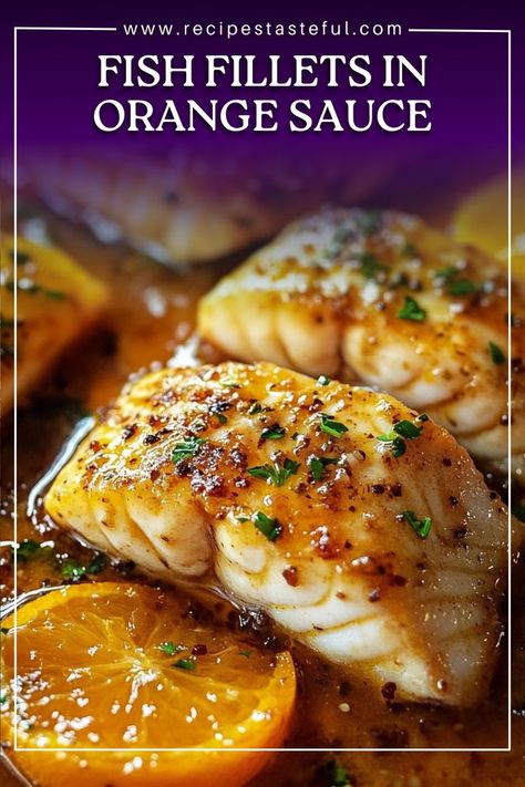 A delightful dish featuring tender fish fillets cooked in a zesty orange sauce, combining sweet and savory flavors for a refreshing meal. Dinner Ideas Fish, Lingcod Recipe, Orange Sauce Recipe, Fish Fillet Recipe, Snapper Fish Recipes, Tuna Fillet, Impressive Dinner, Seafood Dish Recipes, White Fish Recipes