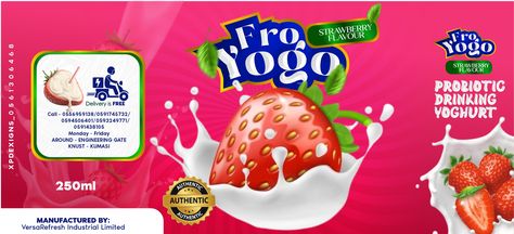 Strawberry Yoghurt Label Design By XpDesigns Strawberry Yoghurt, Label Design, Probiotics, Design