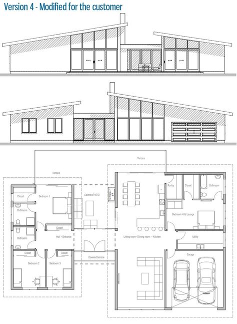 Deck Railing Ideas, Railing Ideas, Home Design Floor Plans, Sims House Plans, House Layout Plans, Architectural House Plans, Deck Railing, Container House Plans, Family House Plans