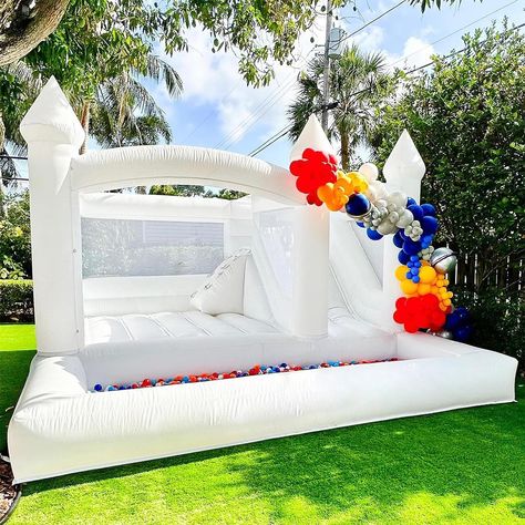 INFLANTTEBLE White Bounce House Castle 15FT x15FT, All PVC Inflatable Bounce House with Slide & Ball Pit, Large White Bouncy Castle for Kids Family Yard Events Parties Weddings (950W Air Blower) Slide Ball Pit, Trampoline Birthday Party, Castle Bounce House, White Bounce House, Inflatable Castle, Bounce House With Slide, House Castle, Inflatable Bounce House, Kids Birthday Party Decoration