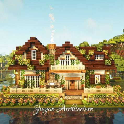 Outdoor Chimney, Build Aesthetic, Houses In Minecraft, Survival House, Minecraft Aesthetic, Minecraft Structures, Minecraft Interior Design, Minecraft House Plans, Minecraft Farm