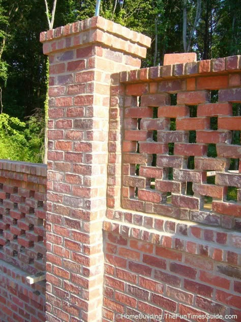 Pierced Brick Walls: A Classic Screen Alternative | Fun Times Guide to Home Building/ Remodeling Brick Patterns Wall, Brick Privacy Wall, Brick Fences, Building A Brick Wall, Brick Wall Pattern, Brick Wall Gardens, Brick Mailbox, Brick Columns, Privacy Wall