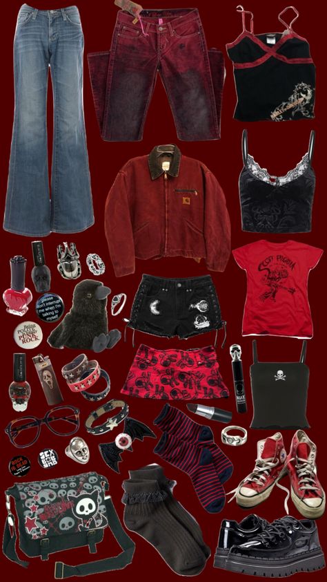 #redandblack #vintage #outfitinspo #emo #red Red Grunge Aesthetic Outfits, Red Grunge Aesthetic, Red Grunge, Emo Clothing, Red Aesthetic Grunge, Alt Outfits, Aesthetic Grunge Outfit, Emo Outfits, Gothic Outfits