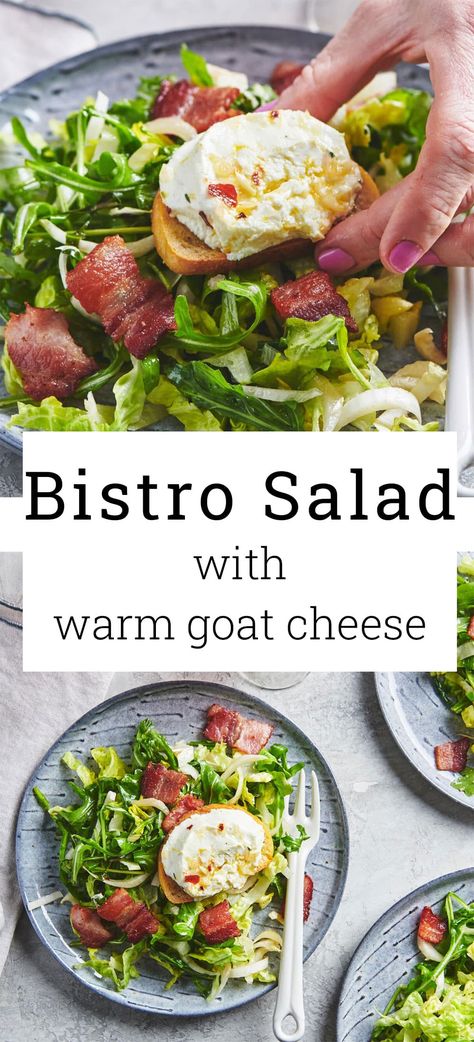 Bistro Salad with Warm Goat Cheese / A little bistro in your very own house. Goat Cheese Salad Recipes, Warm Goat Cheese Salad, Bistro Salad, Cheese Salad Recipes, Belgian Endive, Classic Salad, Goat Cheese Recipes, Sherry Vinegar, Goat Cheese Salad