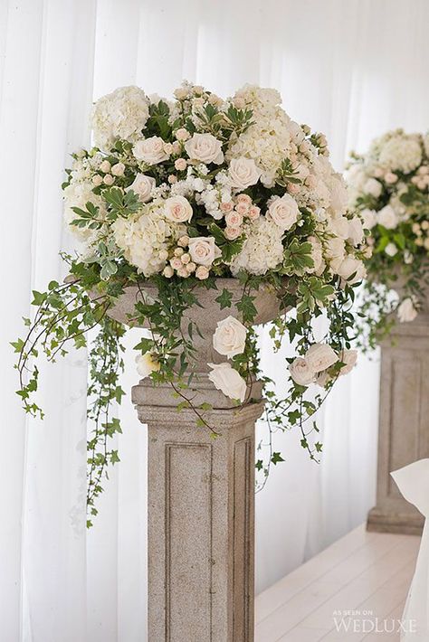 church wedding decorations large cascade bouquet with ruddy and white flowers and greens on a stone pedestal life images Church Wedding Flowers, Altar Arrangement, Rustic Wedding Decorations, Altar Flowers, Church Wedding Decorations, Flowers And Greenery, Church Flower Arrangements, Church Flowers, Wedding Ceremony Flowers