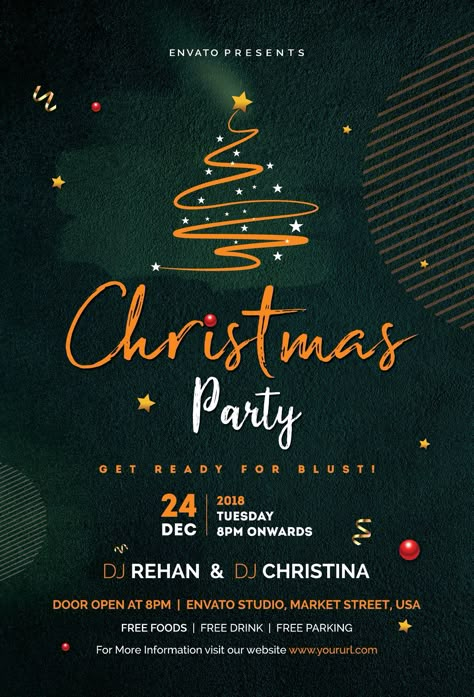 This is a Christmas Party Flyer Template which is fully editable.  Pack included:  3 PSD Files. Well organised layers 4x6 inch with 0.25 bleed area Print ready files High resolution, 300dpi, CMYK Easy to edit Free fonts used Images included 3 color variation. #ChristmasFonts #HolidayTypography #FestiveLettering #SeasonalTypefaces #XmasDesigns Christmas Party Template, Christmas Party Flyer Template Free, Christmas Poster Graphic Design, Christmas Flyer Design Ideas, Christmas Grafic Design, Christmas Party Flyer Design, Christmas Event Flyer, Christmas Post Ideas, Christmas Party Poster Design