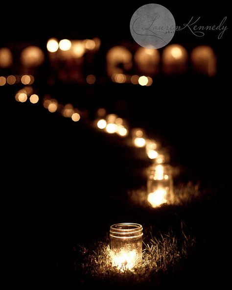 I found a photo from one of my first weddings ever photographed on Pinterest when searching mason jar path lighting!!! Fun! Candle Path, Candle Lit Wedding, Diwali Photos, Garden Chic, Haunted Forest, Portugal Wedding, Candle Aesthetic, Mason Jar Lighting, Mason Jar Candles