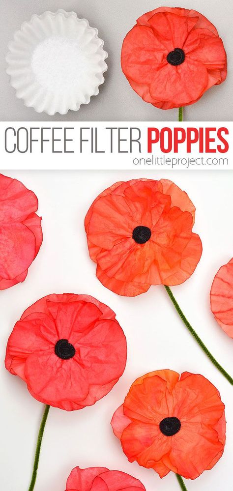 These coffee filter poppies are SO PRETTY and really easy to make! This is such a fun craft for kids, tweens, teens, adults, and seniors. It's an easy craft for Remembrance Day or Veteran's Day, and these DIY flowers also make the perfect homemade gift for Mother's Day. They look great as a party decoration for baby showers and weddings too! Memorial Day Classroom Decorations, Memorial Crafts For Toddlers, Poppy Craft For Toddlers, Memorial Day Art For Toddlers, Pink Crafts For Toddlers, Memorial Day Crafts For Toddlers, Infant Crafts, Remembrance Day Art, June Crafts