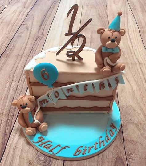 Half To One Birthday Cake, 6 Months Party Half Birthday, Half Cakes Ideas, Half Birthday Cakes For Boys, 6 Month Old Cake Half Birthday, Half Way To One Cake Ideas, 1/2 Cake 6 Months, 6 Months Birthday Cake Boy, Cake For Half Birthday