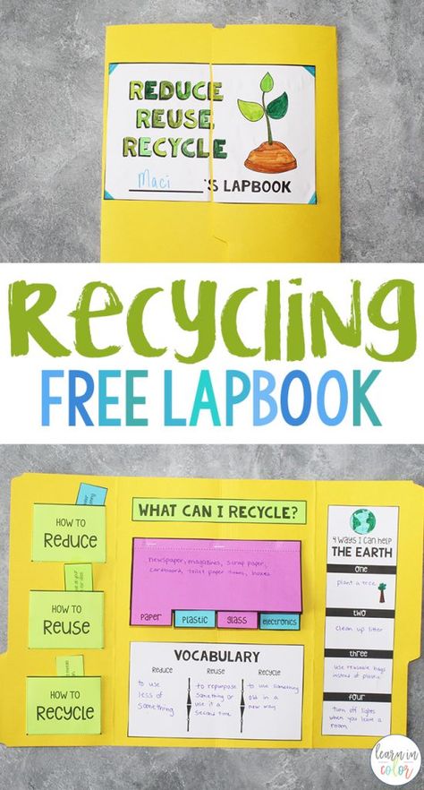 Earth Day Lapbook - Reduce, Reuse, Recycle for Kids Reduce Reuse Recycle Activities, Reduce Reuse Recycle Poster, Recycling Lessons, Recycling For Kids, Recycling Activities, Lap Book, Special Education Activities, Creative Curriculum, Reduce Reuse Recycle