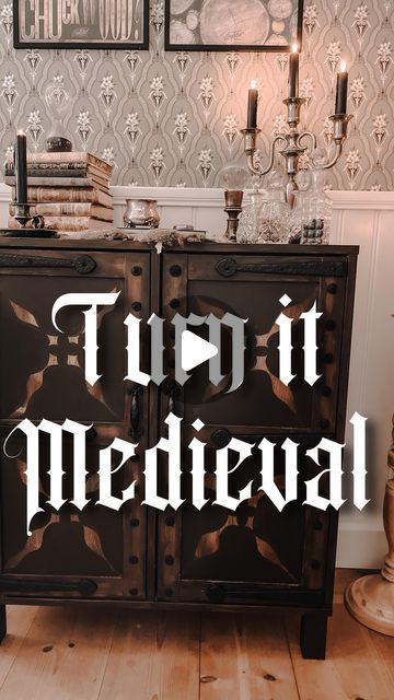 Gabs Leijon on Instagram: "“Turn it medieval”
Was a challenge I gave myself years ago. I can’t afford a castle so I make what I can with what I have to give the feeling of it 😍🤷🏻‍♀️

I often talk about the importance of having a home that is in balance with yourself and your practice and I take on DIY projects during shadow work, I get many “birds with one stone”: creativity, thinking, reflecting, planning, self awareness, decorating.

My home will always be my power spot and where I channel the most magic so part of my practice is home interior and giving it the best (that I can) magical glow. Giving it my own spirit.

I found this ordinary and “boring” cabinet and immediately thought about how to give it a castle/medieval makeover. The painted details in the middle are terrible so I’l Medieval Decorations Diy, Gothic Furniture Diy, Castle Medieval, Medieval Decor, Gothic Furniture, My Power, How To Give, A Castle, Shadow Work