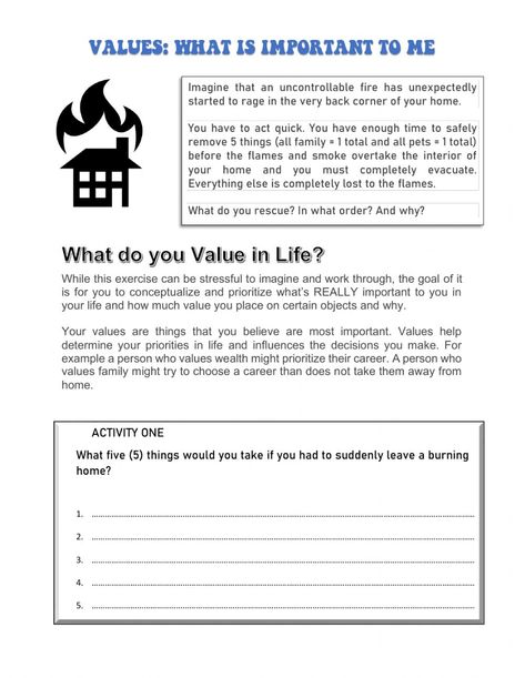 Core Values Worksheet, Values Clarification, Values Worksheet, Values And Morals, Family Therapy Activities, Moral Development, Anger Worksheets, Symmetry Worksheets, Classroom Preparation