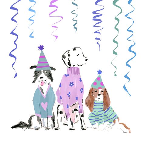 Dog In Sweater Illustration, Dog Parties, Beth Briggs, Cheetah Print Wallpaper, Watercolor Birthday Cards, Dog Clothes Diy, First Friday, Watercolor Birthday, Dog Party