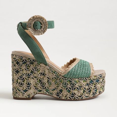 Amber Platform Sandal | Sam Edelman High Heel Sandals Platform, Wedge Platform Sandals, Mid Heel Sandals, Heels Online, Low Heel Sandals, Platform Sandals Heels, Turquoise Green, Lace Up Sandals, Green Suede