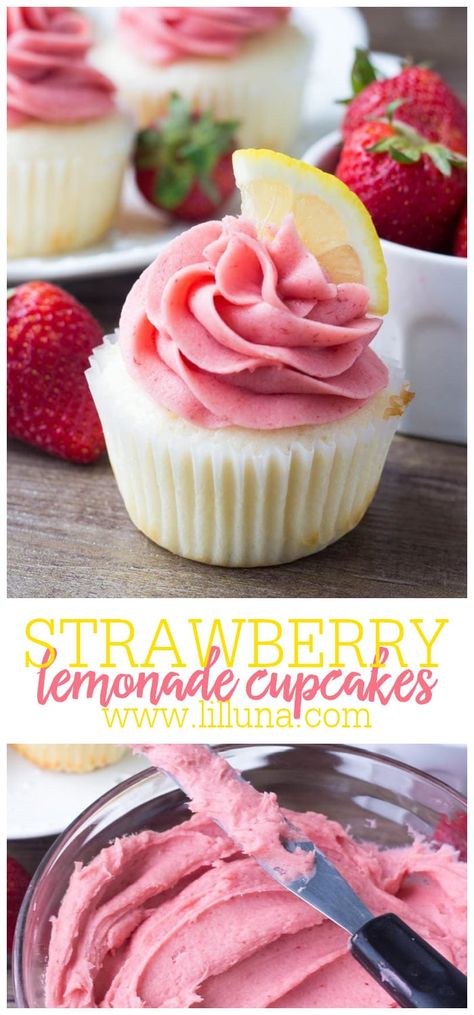 Moist Lemon Cupcakes, Strawberry Lemonade Cupcakes, Lemonade Cupcakes, Ideas Cupcakes, Biscotti Al Cacao, Freezer Recipes, Easy Cupcake Recipes, Strawberry Frosting, Cake Pop Recipe