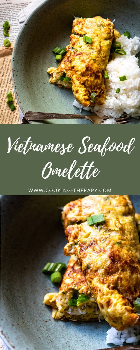 Vietnamese Seafood Recipes, Seafood Omelette Recipe, Vietnamese Omelette, Seafood Omelette, Breakfast Savory, Cooking Therapy, Blogger Ideas, Vietnamese Dishes, Viet Food