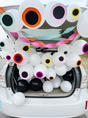 trunk or treat! - hello maypole Eyeball Trunk Or Treat, Flower Trunk Or Treat, Trunker Treat Ideas, Crepe Paper Streamers, Walmart Home, Trick Or Treaters, Paper Streamers, Treat Ideas, Balloon Pump