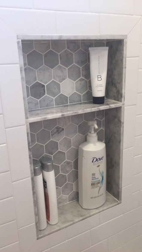 Niche In Shower Wall Tile, Shower Niche Frame Ideas, Bathroom Ideas Niche, 12x20 Shower Niche, Shampoo Shelf In Shower Cubbies, Shower Niche Small Bathroom, Bath Shower Niche Ideas, Bathroom No Shower Ideas, Hidden Shampoo Niche