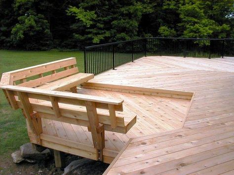 Built in Deck Bench Plans | Bench with back support - Accessories Photo Gallery - Archadeck of ... Deck Bench Seating, Deck Bench, Deck Seating, Cedar Deck, House Updates, Cool Deck, House Deck, Bench Plans, Deck Plans